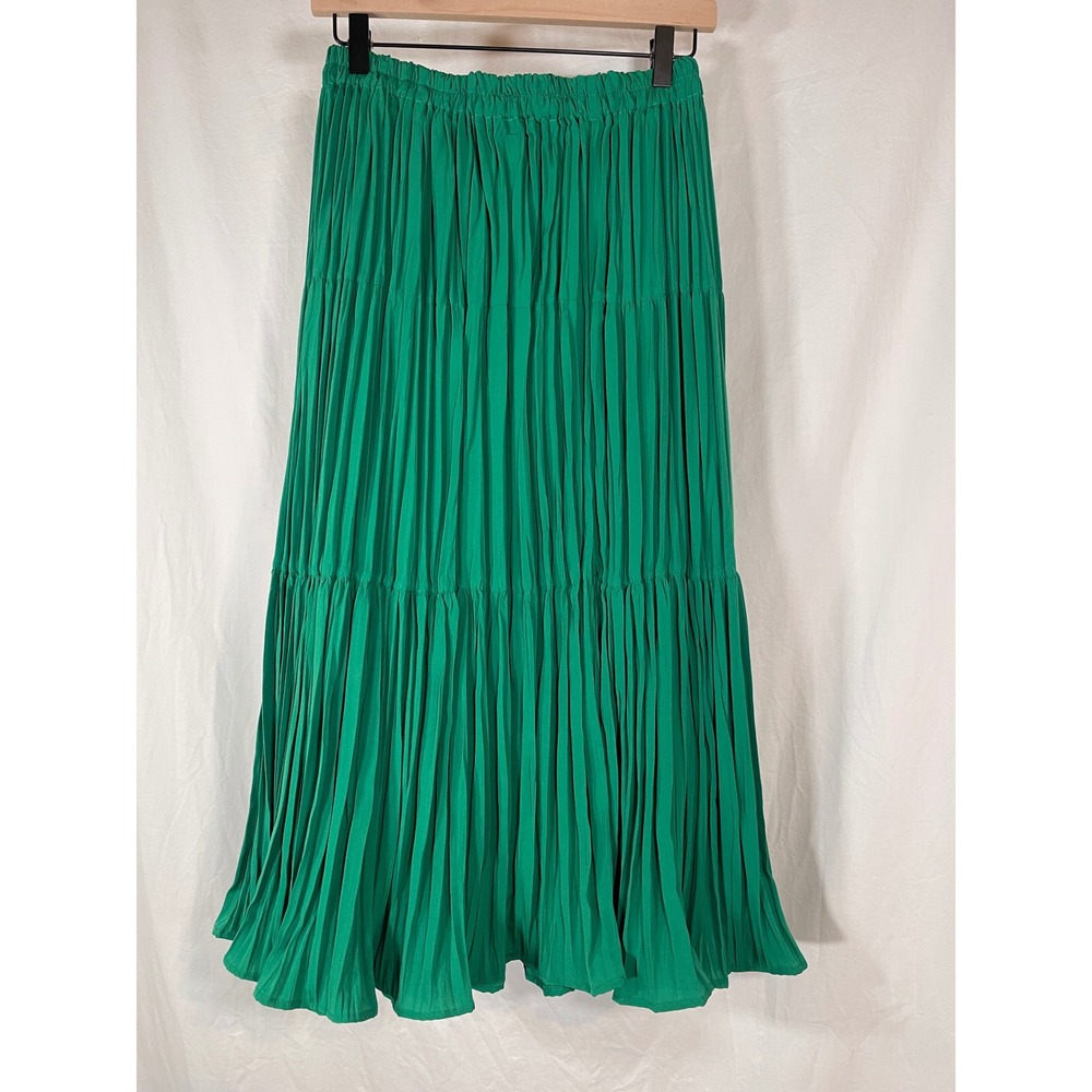 Designs by Julie Green Pleated Maxi Skirt Womens Medium Tiered Broomstick USA